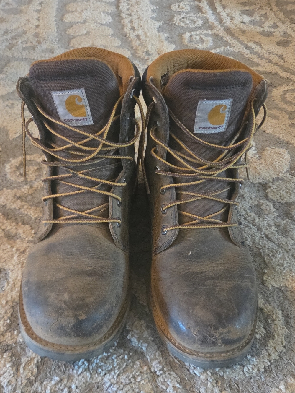 Carhartt Men's Brown Leather Work Boots with Gold Logo